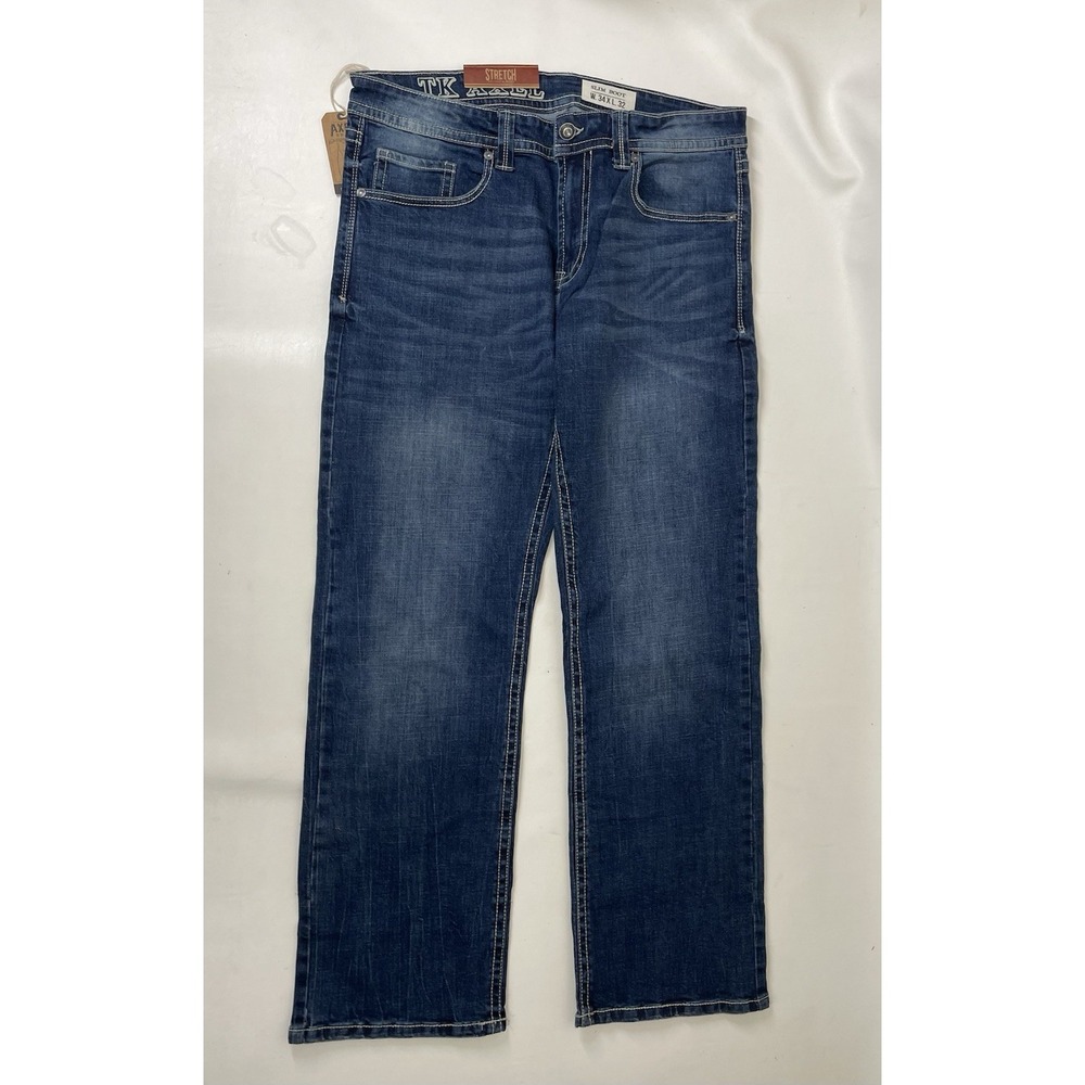TK Axel Slim Boot Cut Stretch Contrast Stitch Jeans Mens Size‎ 34x32 Blue